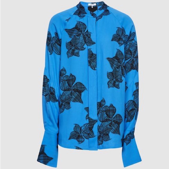 Reiss Harris Printed Floral-Sketch Satin Blouse Floral Flowy Style Size 8 Top - Picture 2 of 14